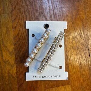 Anthropologie Gold and Pearl Embellished Hair Clips
